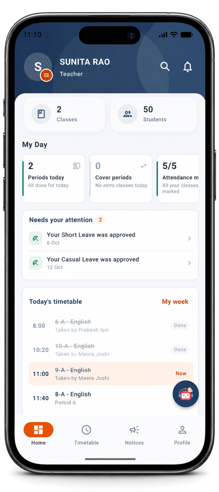 Teacher app: My Day, timetable and leave approvals